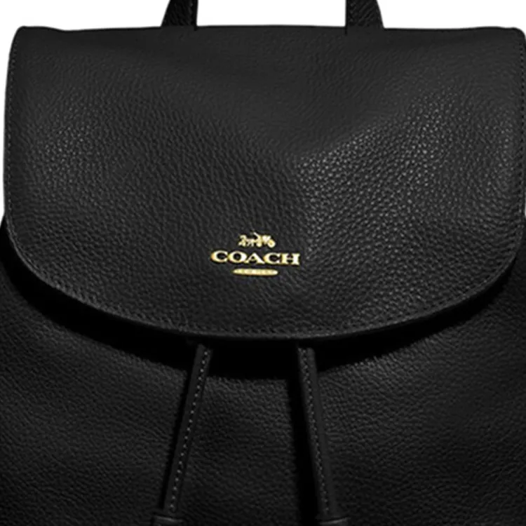 COACH Elle Litchi Grain Leather Backpack Medium Size Women's Black-3