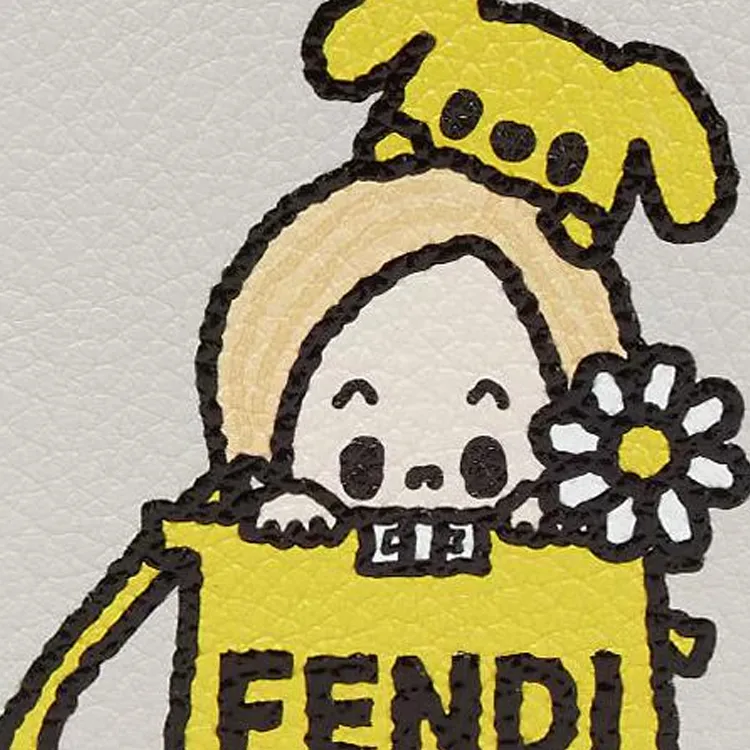 FENDI Baguette Calfskin Wallet Women's Light Gray & Yellow-3