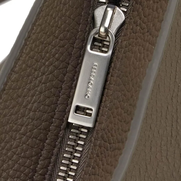 FERRAGAMO Cow Leather Crossbody Bag Sling Bag Medium Size Men's Brown Gray-5