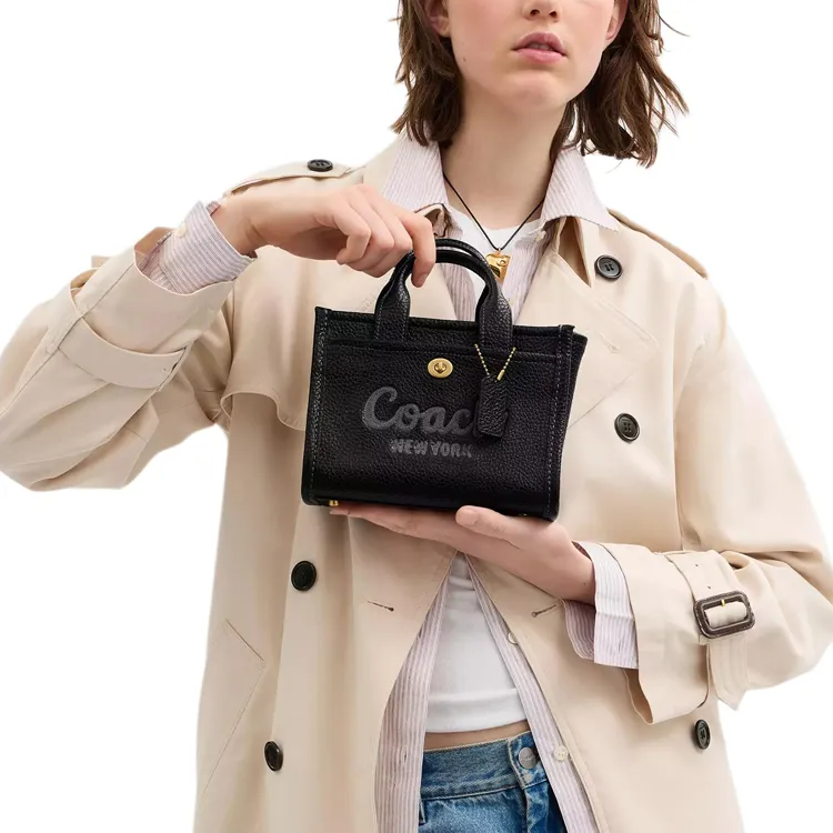 COACH Cargo Pebble Leather Tote Bag, Shopping Bag, Shoulder Bag, Crossbody Bag, Handbag Trumpets Women's Black-8