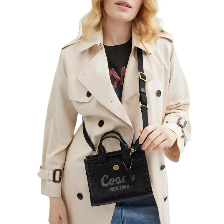 COACH Cargo Pebble Leather Tote Bag, Shopping Bag, Shoulder Bag, Crossbody Bag, Handbag Trumpets Women's Black-6