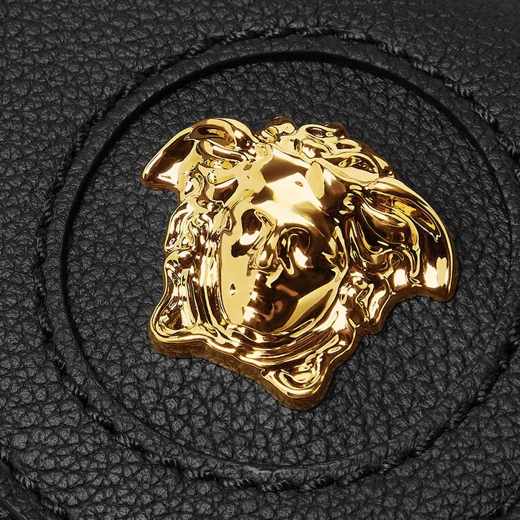 VERSACE La Medusa Calfskin Messenger Bag, Crossbody Bag, Shoulder Bag Women's Black-3