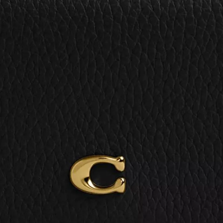 COACH Card Case Polished Pebble Leather Business Card Holder Mini Women's Black-4