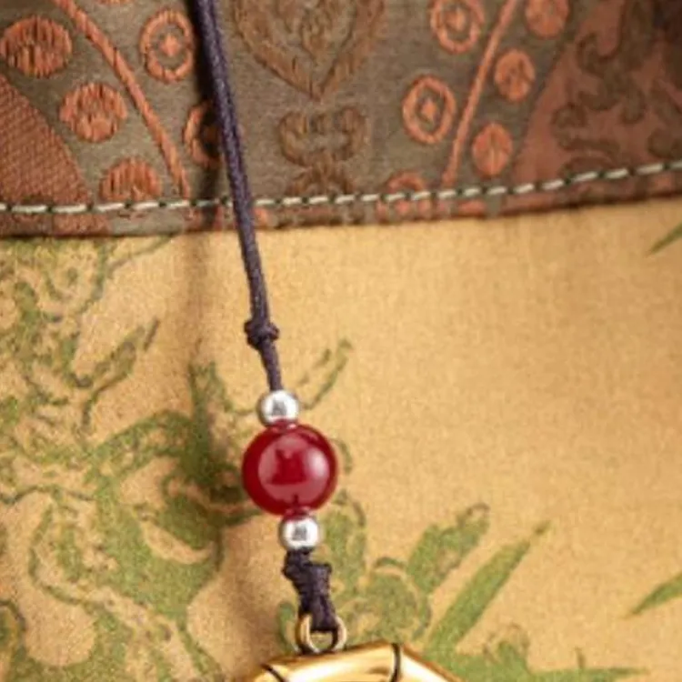 Shanghai Story Mulberry Silk Xiangyun Gauze Handbag Medium Size Women's New Yellow Green/Rusty Red-8