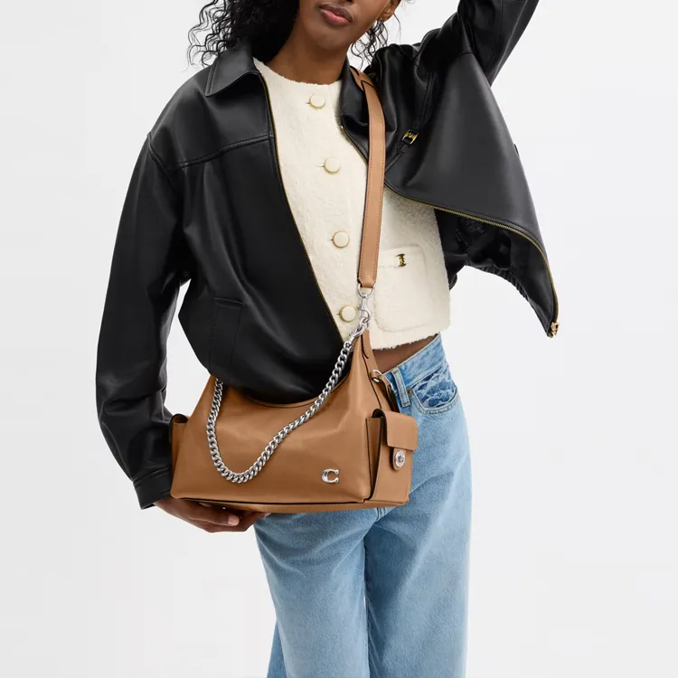 COACH PocketJuliet Smooth Leather Biker Bag, Crossbody Bag, Shoulder Bag Large Size Women's Honey Brown-7