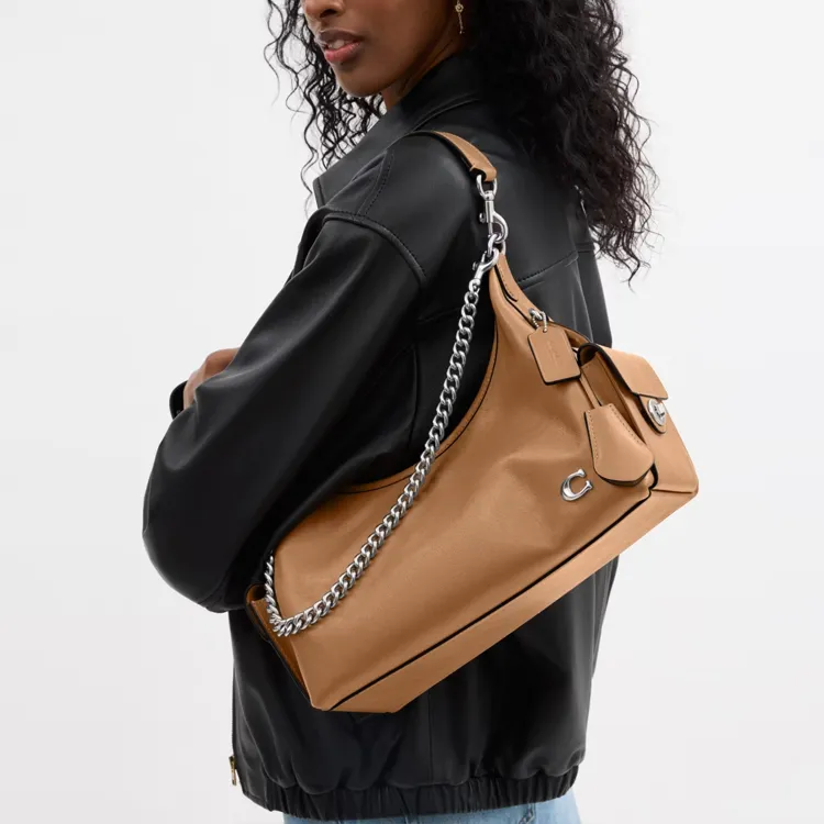COACH PocketJuliet Smooth Leather Biker Bag, Crossbody Bag, Shoulder Bag Large Size Women's Honey Brown-6