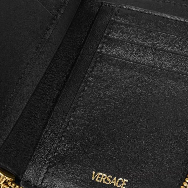 VERSACE Tag Lambskin Wallet Women's Black-2