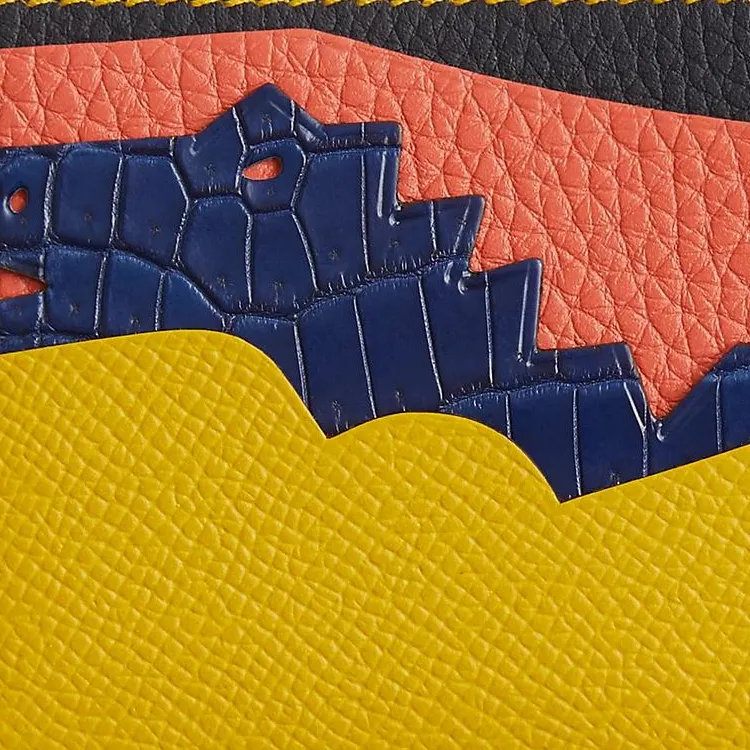 HERMES Porosus Calfskin Card Holder Women's Yellow & Blue-1