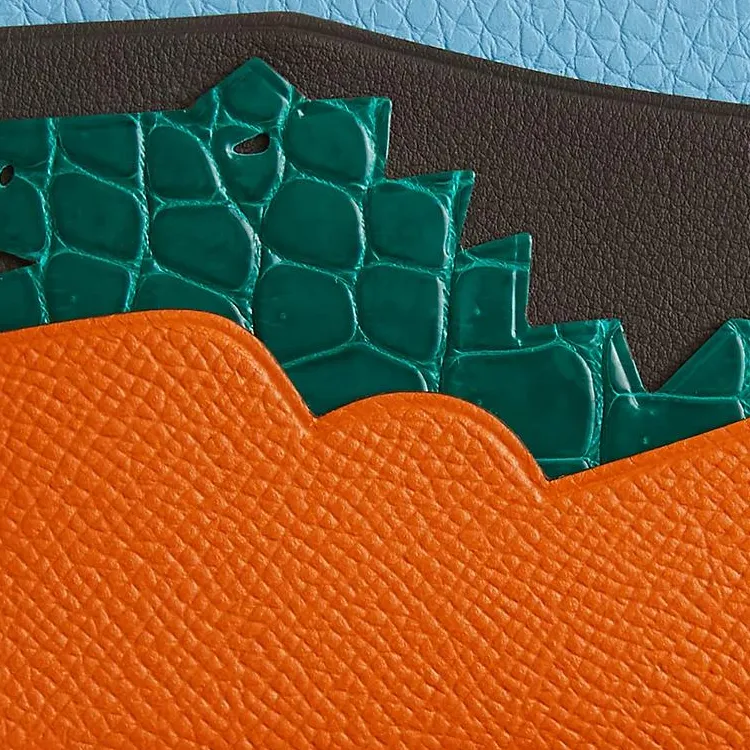 HERMES Porosus Calfskin Card Holder Women's Orange & Green-1