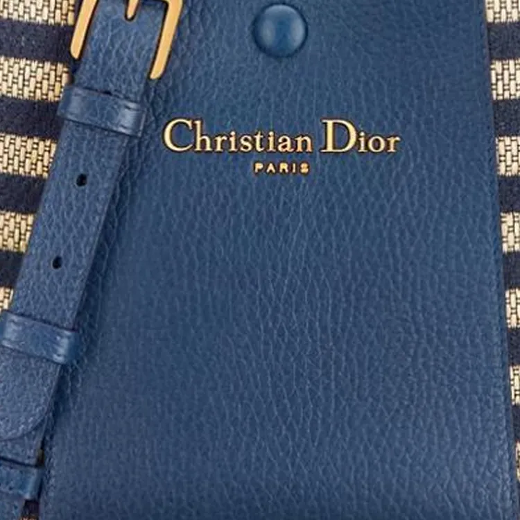 DIOR Dioriviera Grain Calfskin Bucket Bag, Shoulder Bag, Crossbody Bag, Handbag Small Size Women's Blue & Beige-3