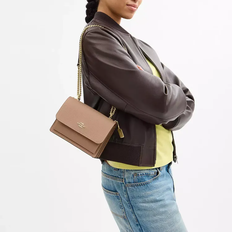 COACH Klare Recycled Leather Fiber Layer Crossbody Bag, Shoulder Bag Mini Women's Taupe-4