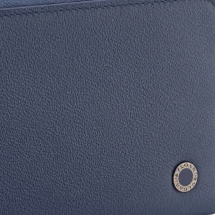 BVLGARI Calfskin Wallet Tubas Men's Blue & Green-3