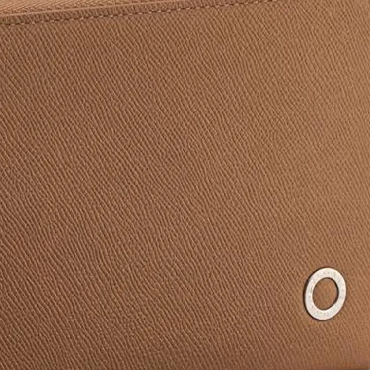 BVLGARI Calfskin Wallet Tubas Men's Brown-3