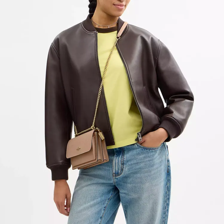 COACH Klare Recycled Leather Fiber Layer Crossbody Bag, Shoulder Bag Mini Women's Taupe-3