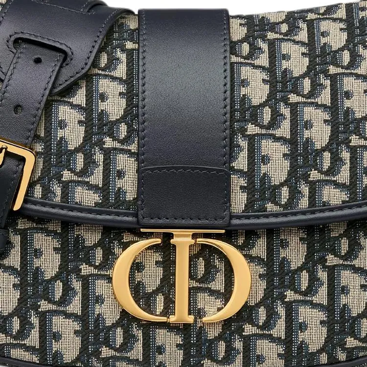DIOR 30 Montaigne Cotton Crossbody Bag, Shoulder Bag Medium Size Women's Khaki & Blue-3