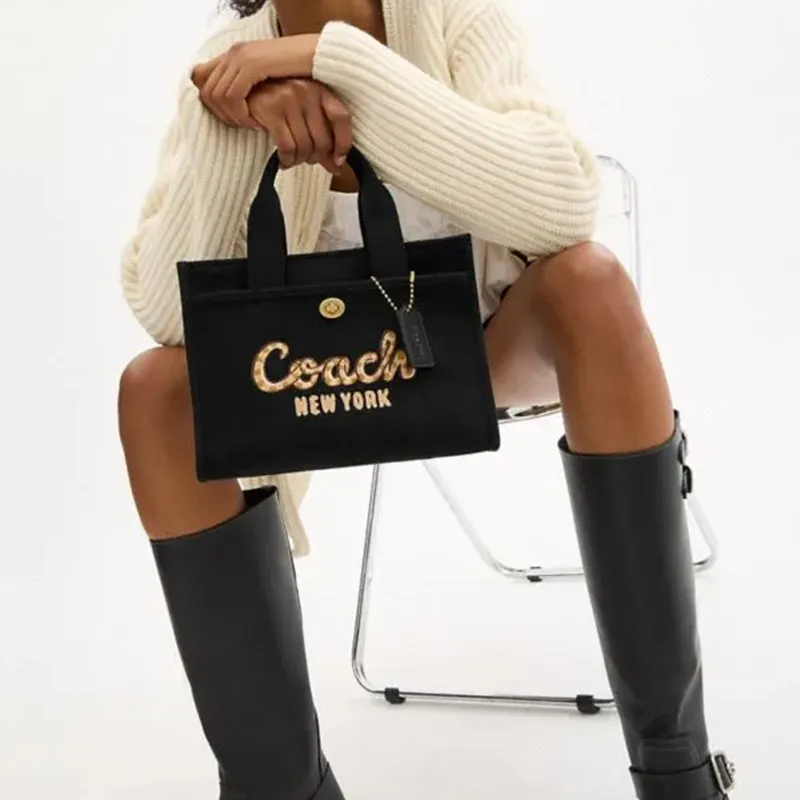 COACH Cargo Fabric Tote Bag, Shopping Bag, Shoulder Bag, Handbag Medium Size Women's Black-4