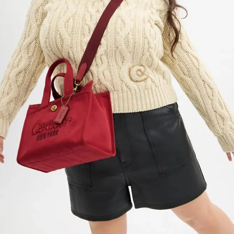 COACH Cargo Fabric Tote Bag, Shopping Bag, Shoulder Bag, Handbag Medium Size Women's Ruby Color-6
