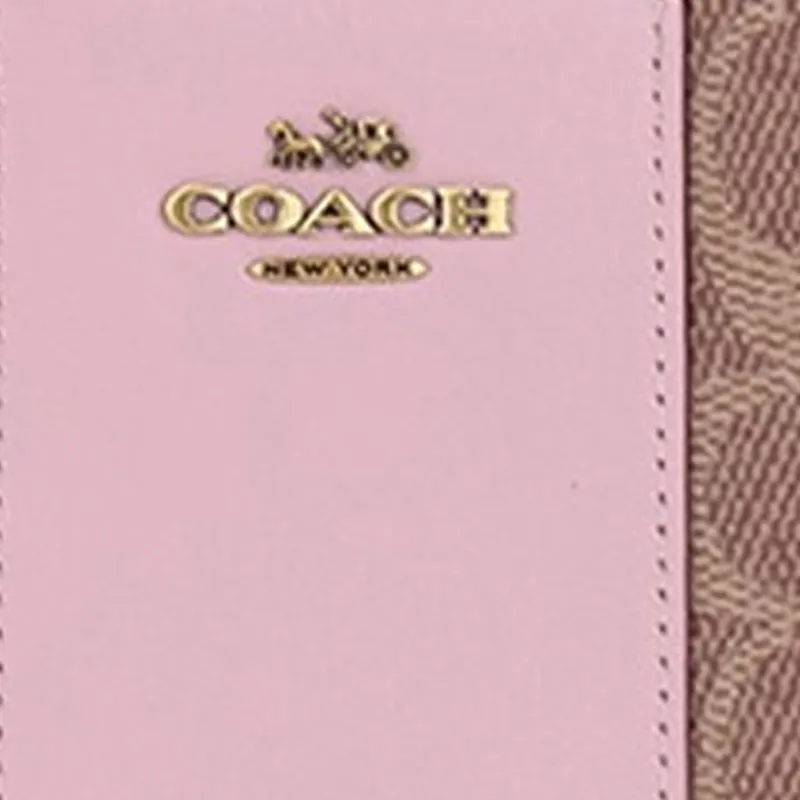 COACH Accordion Zip Cow Leather Clutches Wallets Women's Khaki Pink-4
