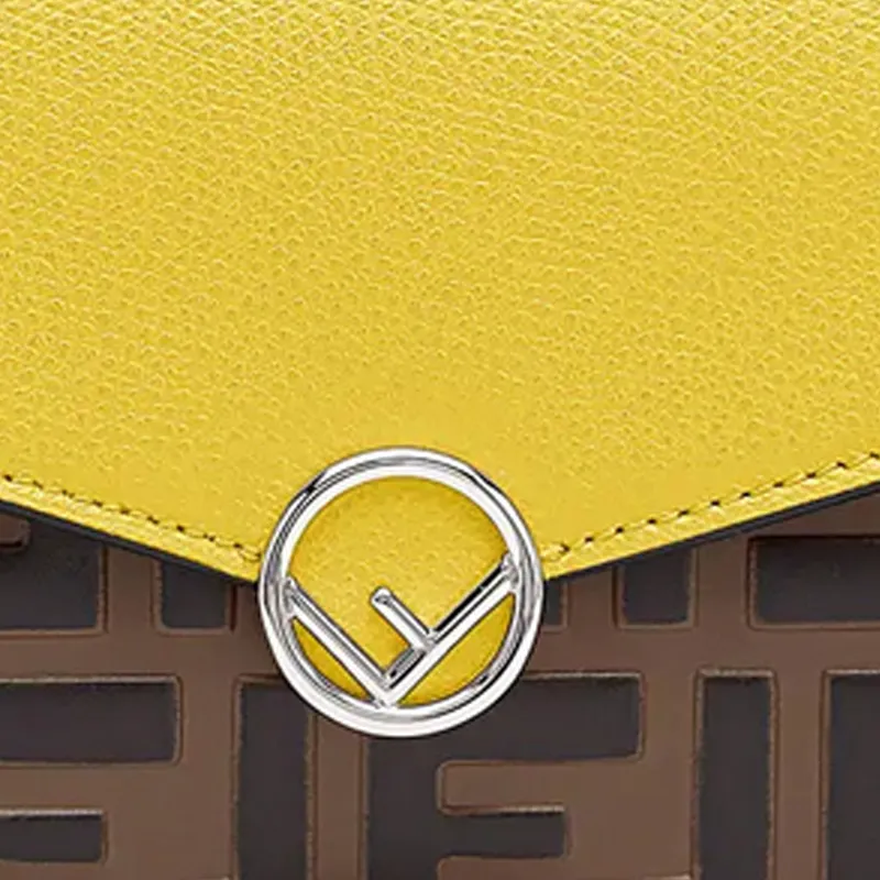 FENDI F Is Fendi Calfskin Chain Wallet, Crossbody Bag, Shoulder Bag Women's Brown/Yellow-4