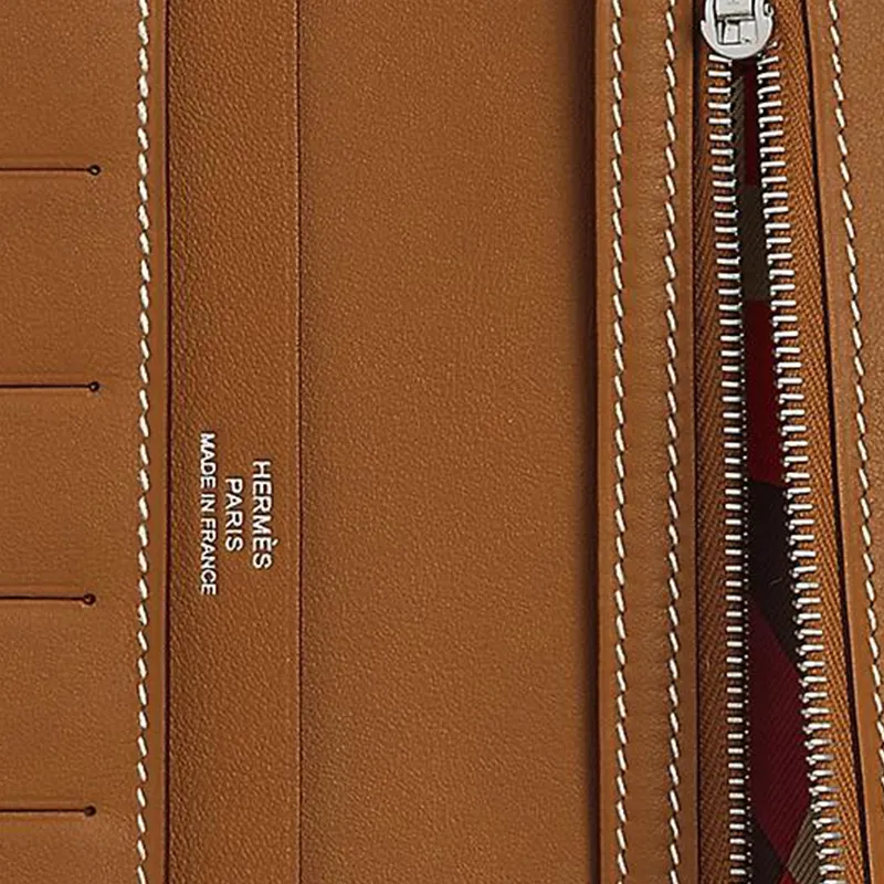 HERMES Swift Leather Wallet Women's Gold/Pepper Red-3