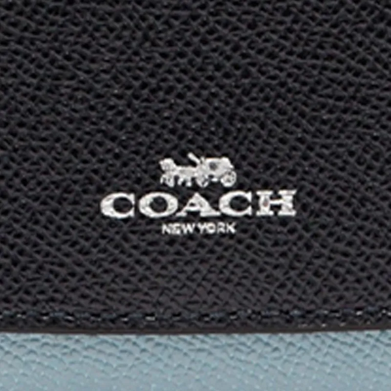 COACH Canvas With Leather Foldable Envelope Cropped Wallet Mini Women's Dark Blue & Sky Blue-4