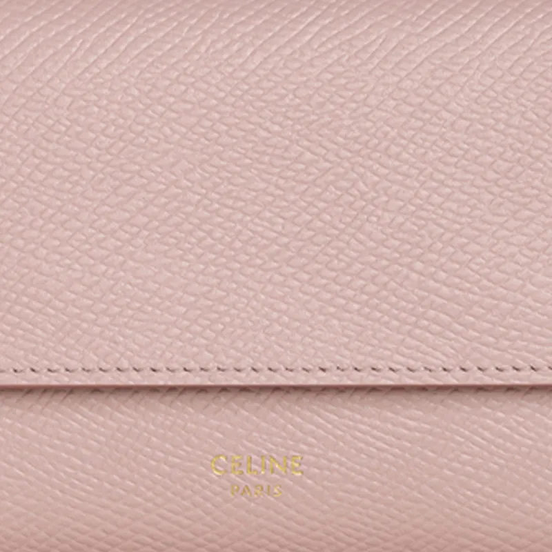 CELINE Essentials Series Grained Cow Leather Trifold Wallet Small Size Women's Vintage Pink Red-4