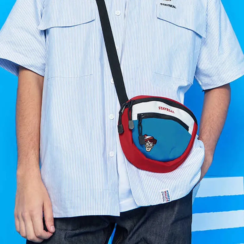 STAYREAL Where Is Willie Collaboration Polyester Shoulder Bag Crossbody Bag Small Size Unisex Blue-4
