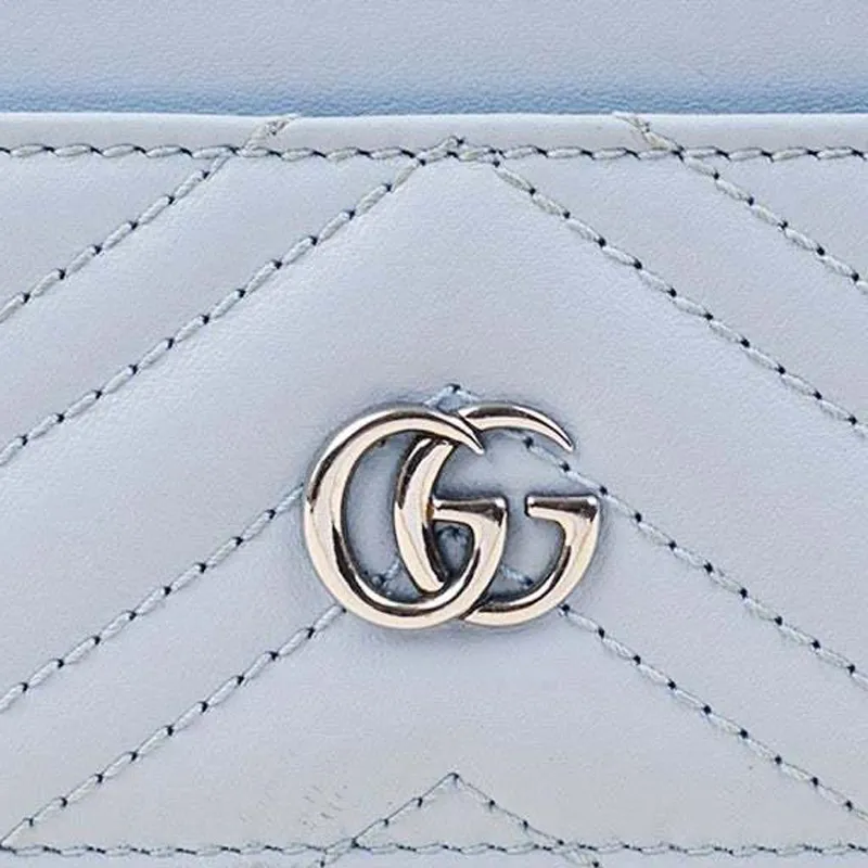 GUCCI GG Marmont Leather Card Holder Women's Blue-3