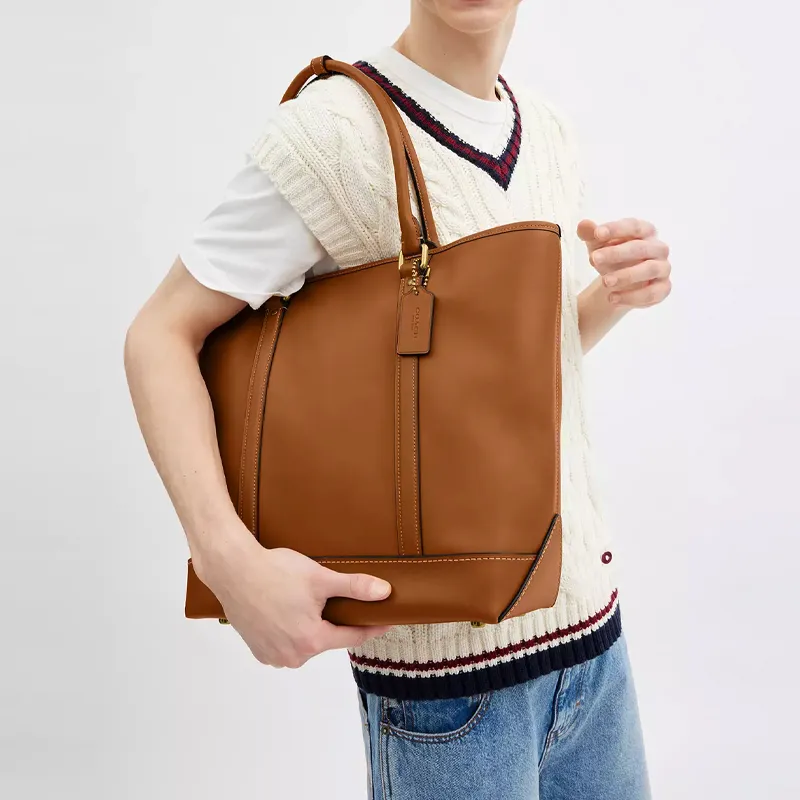 COACH Metropolitan Leather Tote Bag, Shopping Bag, Handbag Large Size Men's Brown-4