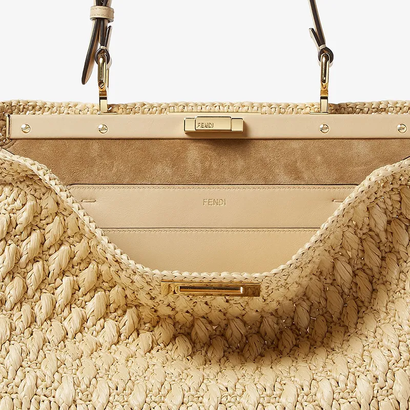 FENDI Peekaboo Rayon Shoulder Bag Women's Beige-6