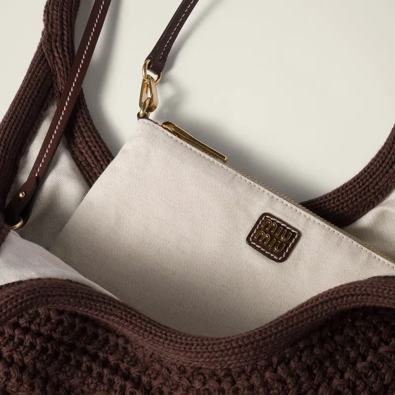 MIU MIU Ivy Cotton Tote Bag, Shopping Bag, Handbag Women's Dark Brown-4