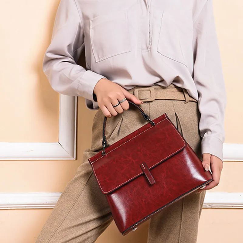 H YXIANG Cow Leather Shoulder Bag Regular Women's Red/Black/Coffee/Brown-5