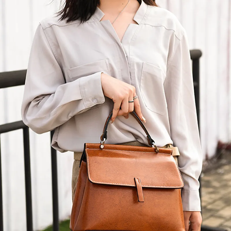 H YXIANG Cow Leather Shoulder Bag Regular Women's Red/Black/Coffee/Brown-9