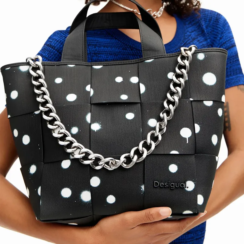 Desigual Polyester Tote Bag, Shopping Bag, Handbag Regular Women's Black-3