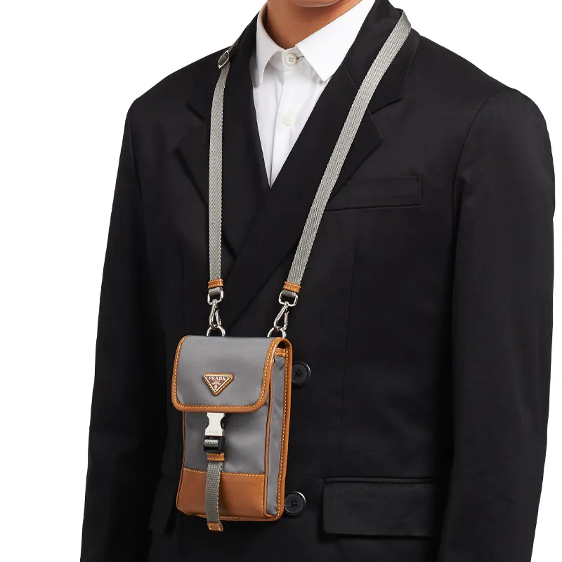 PRADA Nylon Cell Phone Pouch Crossbody Bags Unisex Gray-4