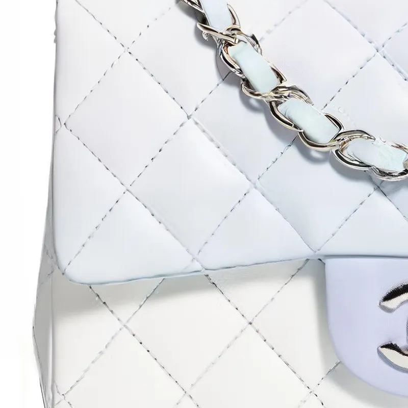 CHANEL Classic Flap CF Leather Shoulder Bag, Crossbody Bag Women's Blue & Purple & White-2