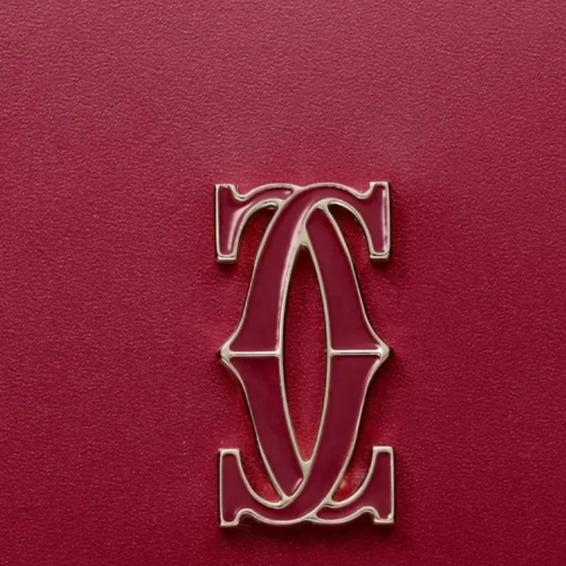 CARTIER Double C Cow Leather Card Holder Women's Cherry Red-4