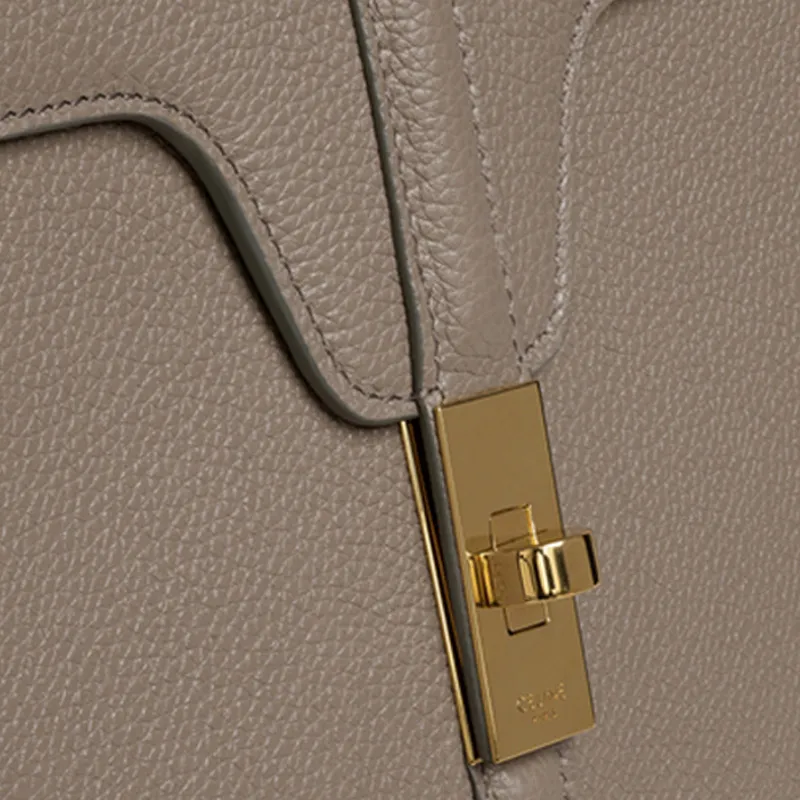 CELINE 16 Calfskin Handbag Medium Size Women's Egg Stone Brown-3
