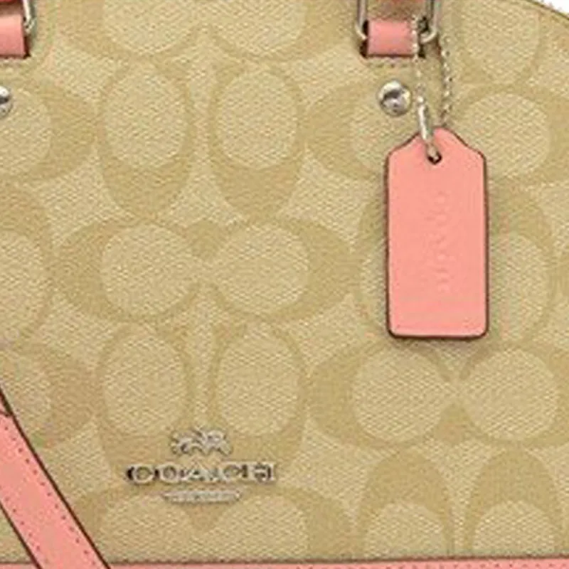 COACH Sierra Canvas With Leather Handbags Shoulder Bag Crossbody Bag Medium Size Women's Khaki & Pink-2
