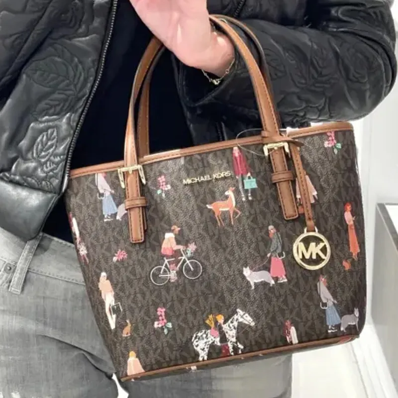 MICHAEL KORS Jet Set Leather Tote Bag, Shopping Bag, Shoulder Bag Women's Brown-4