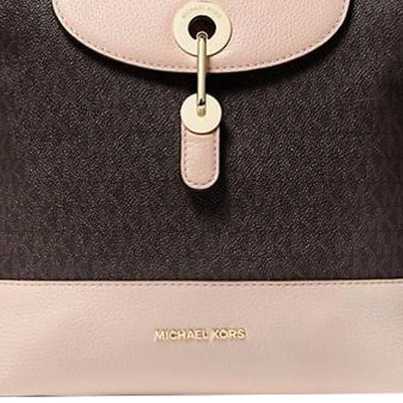 MICHAEL KORS Raven Canvas With Leather Backpack Medium Size Women's Pink/Dark Brown-2