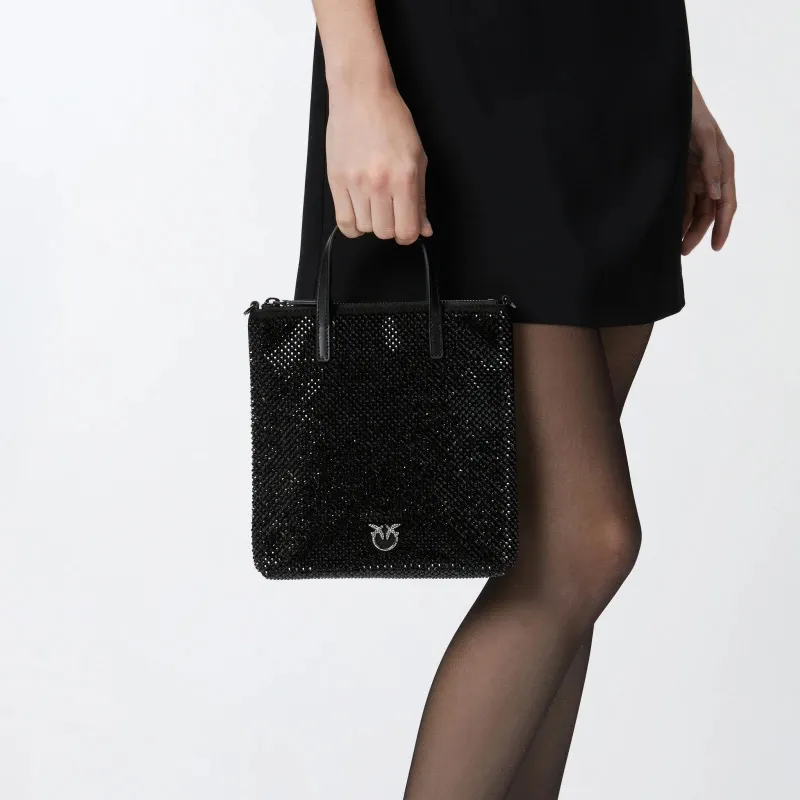 PINKO Nylon Tote Bag, Shopping Bag, Shoulder Bag, Crossbody Bag, Handbag Trumpets Women's Black-4