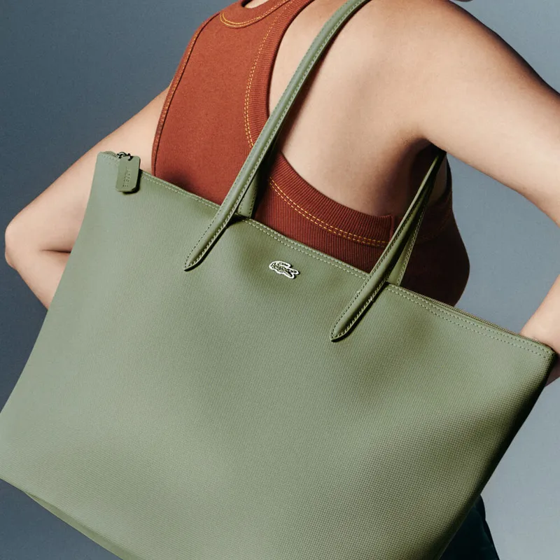 LACOSTE PVC Tote Bag, Shopping Bag, Handbag Large Size Women's Khaki Green-4