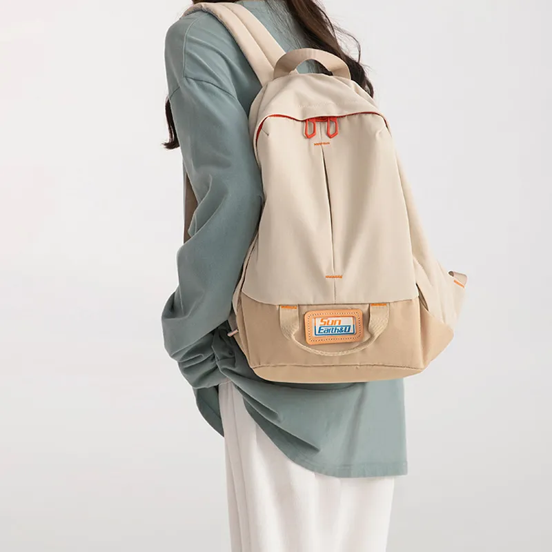 SUN ERATH&U Canvas Backpack Unisex Ecru/Black/Sage Green-2