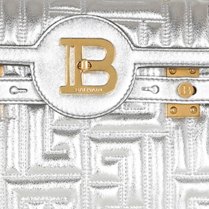 BALMAIN B-BUZZ Quilting Leather Portable Crossbody Bag Shoulder Bag Women's Silver-4