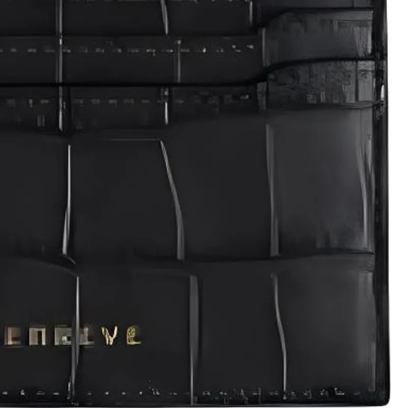SENREVE Crocodile Pattern Embossed Leather Wallet Women's Black & Gold-3