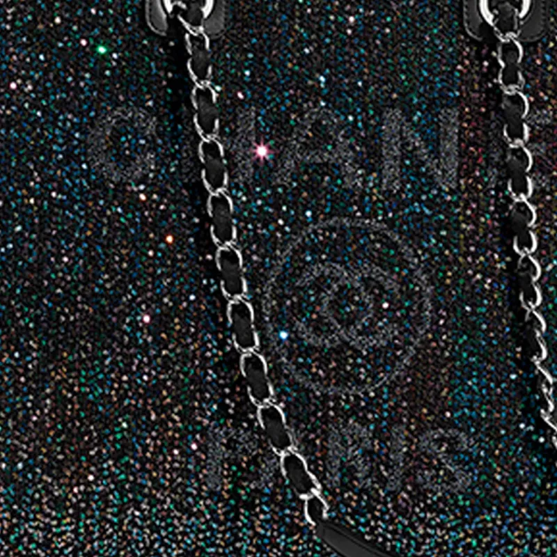CHANEL Viscose Calfskin Sequins And Silver Metal Tote Bag, Shopping Bag, Handbag Tubas Women's Black-4