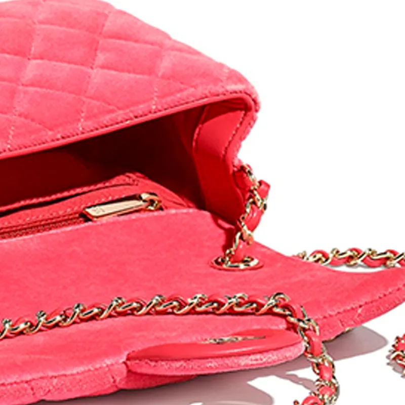 CHANEL Classic Flap CF Small Gold Ball Goose Plush Velvet Mouth Cover Bag, Crossbody Bags, Shoulder Bags Women's Pink-4
