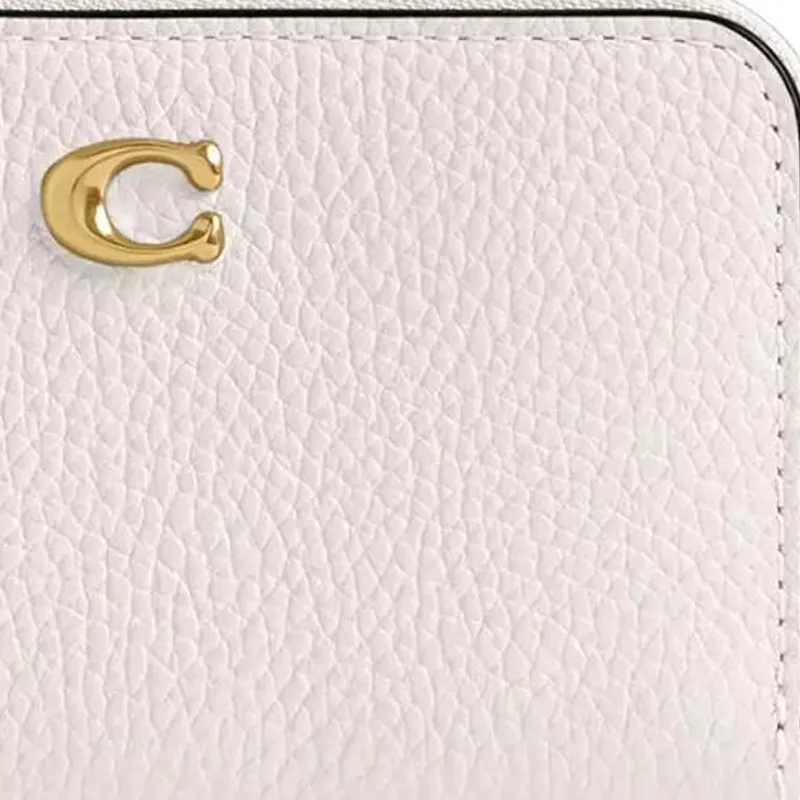 COACH Zip Around Polished Pebble Leather Card Holder Small Size Women's Brass & Chalk-4