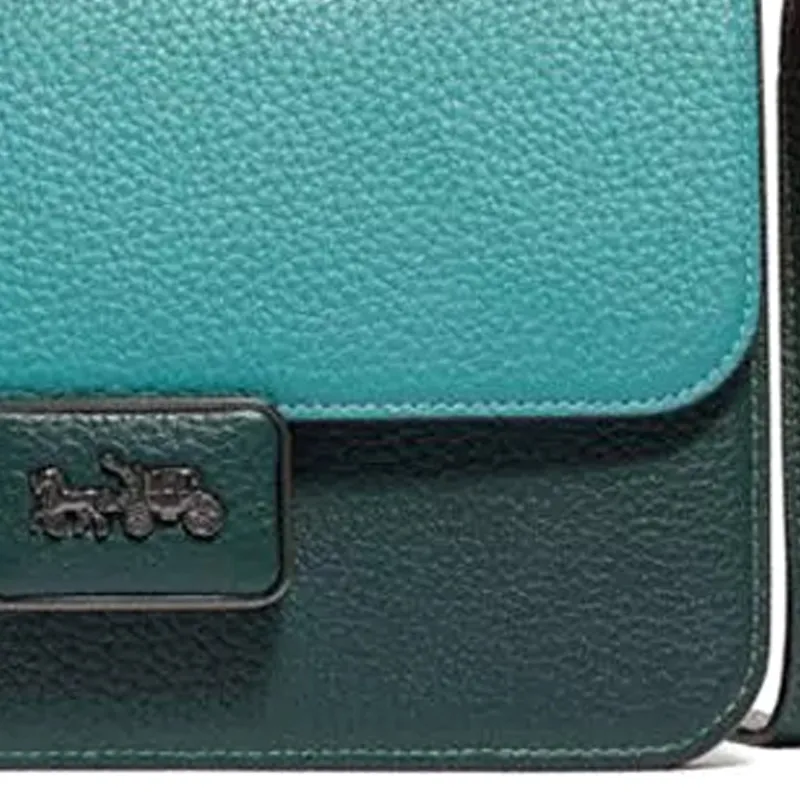 COACH Alie Leather Shoulder Bag, Crossbody Bag, Small Square Bag Women's Vintage Cyan-3